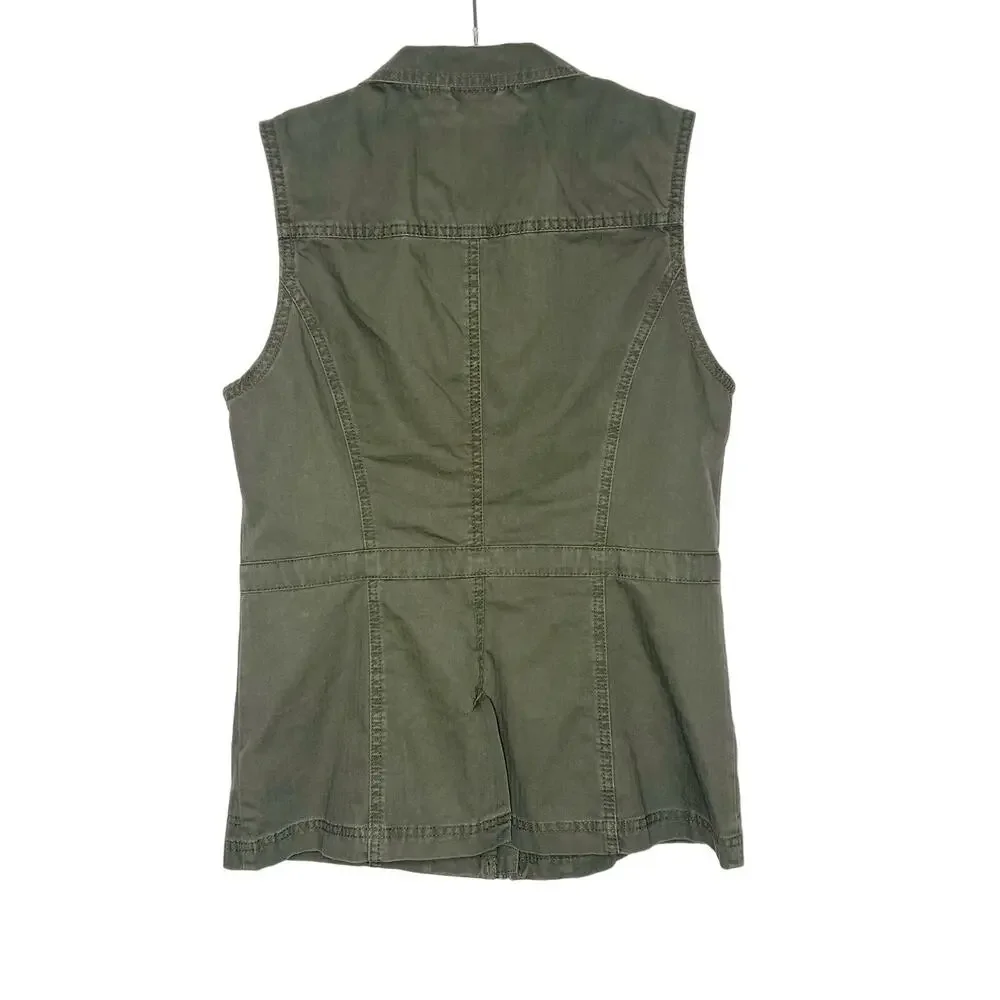 A NEW DAY Military Vest Full-Zip Drawstring Waist Utility Army Green Size Small